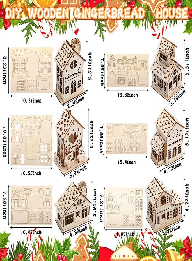 Fullhawl 6 Sets DIY Christmas Gingerbread House Wooden Kit to Build with Paint Paintbrushes and Gingerbread Man Stickers 3D Christmas Tree Ornaments for Fun Craft Activity Creative DIY Art Project - Image 2